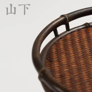 手工紫竹竹编席面托盘茶盘圆形茶具收纳干泡台奉茶盘茶席茶道零配