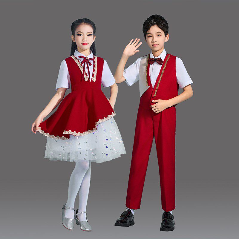 儿童中小学生大合唱服装男女童朗读六一演讲比赛演出服主持人礼服