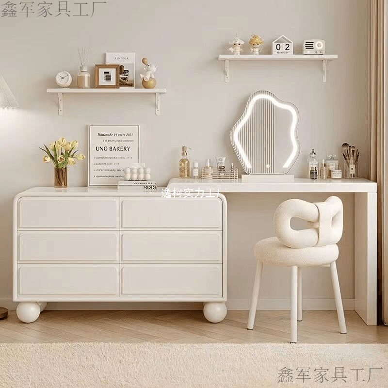 全实木简约现代梳妆台卧室多功能斗柜化妆台可旋转一体网红化妆桌