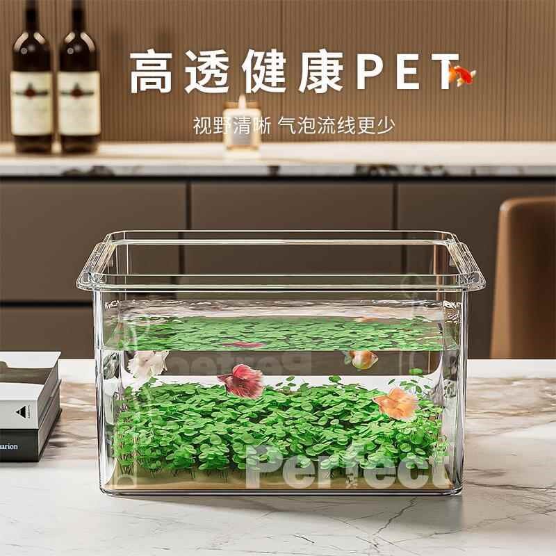 透明仿玻璃鱼缸小型桌面家用办公室金鱼小龟迷你方形亚克力水缸