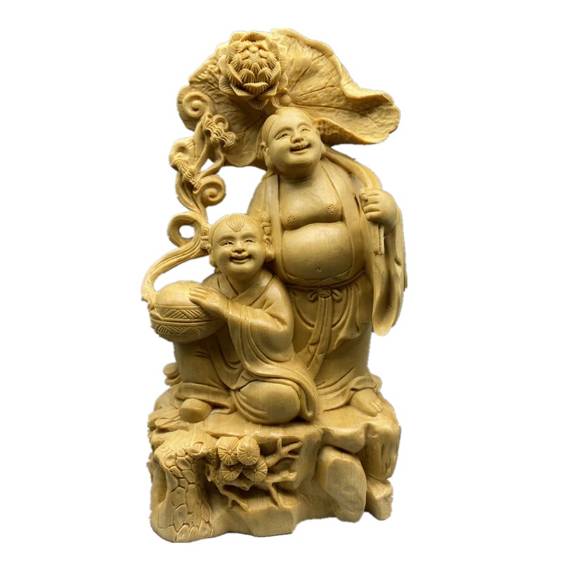 荷合二仙摆件实木雕刻百年好合婚姻新人礼祝福家居饰品玄关装饰