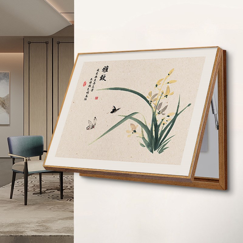 兰花图挂画新中式电表箱装饰画餐桌客厅免打孔电表箱遮挡盒壁画