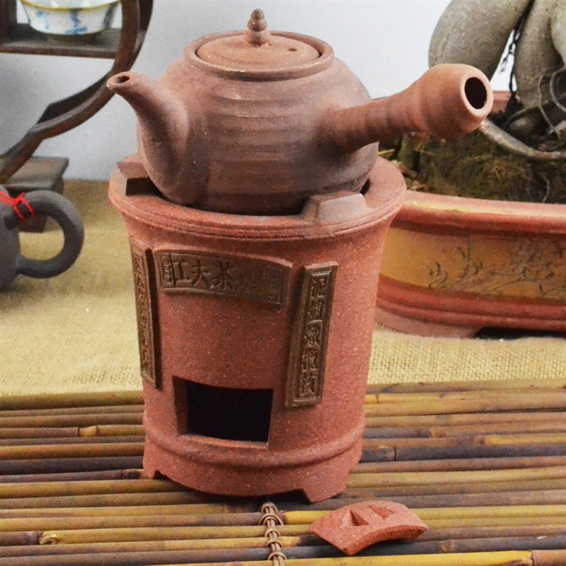 潮州功夫茶传统手工艺老岩泥红泥炉碳炉火炭风炉烧水炉橄榄碳配炉