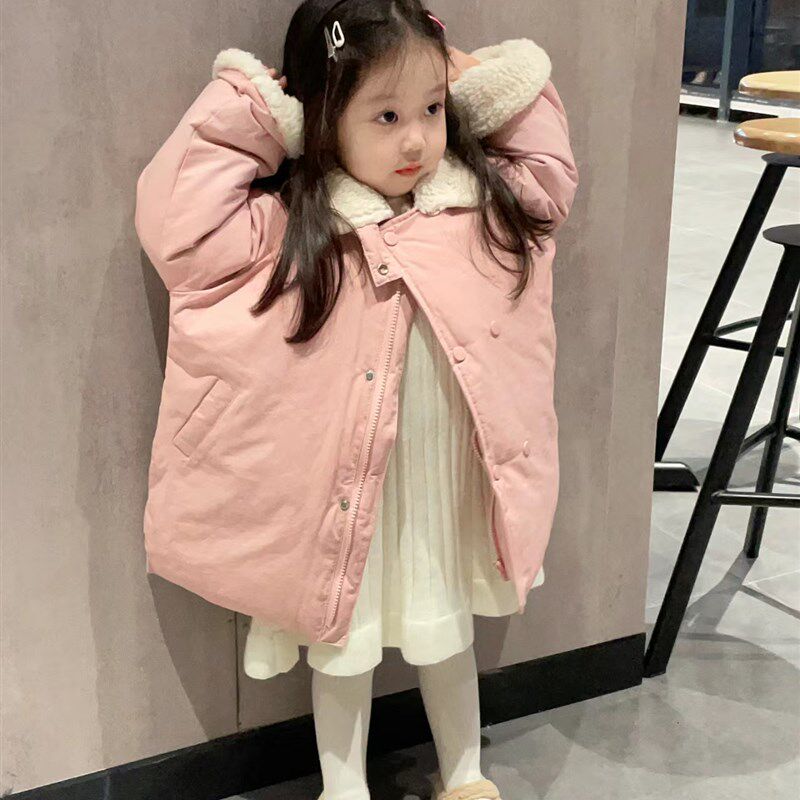 韩国童装女童棉服冬装外套2023新款女宝宝加厚保暖儿童中长版棉衣