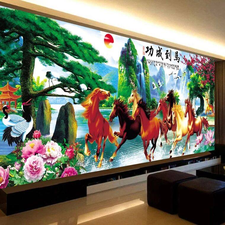 十字绣线绣2025新款客厅山水画八骏图马到成功满绣大气手工自己绣