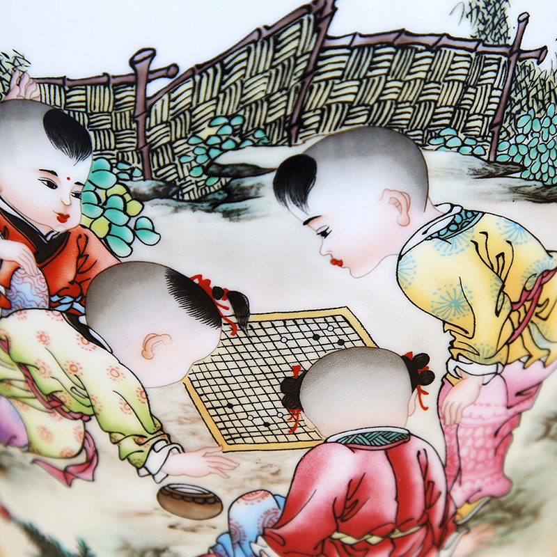 景德镇陶瓷器大师粉彩童子系列松子瓶中式玄关客厅书房花瓶摆件