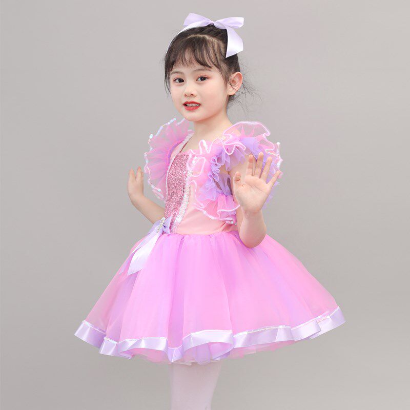 六一儿童演出服女童蓬蓬纱裙幼儿园粉色亮片舞蹈服装公主裙表演服
