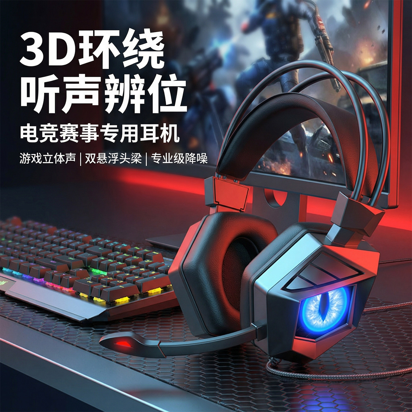 有线耳机游戏电脑专用发光线控手机耳机电竞头戴式耳麦