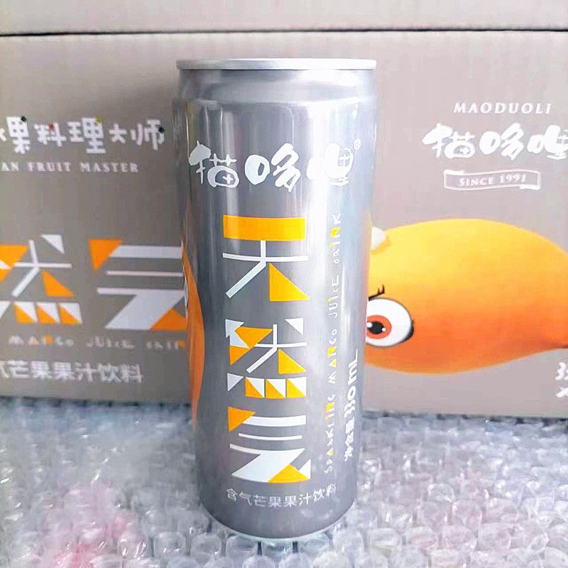 猫哆哩天然气芒果汁气泡水0脂0色素高果汁果肉健康整箱330ml*12瓶