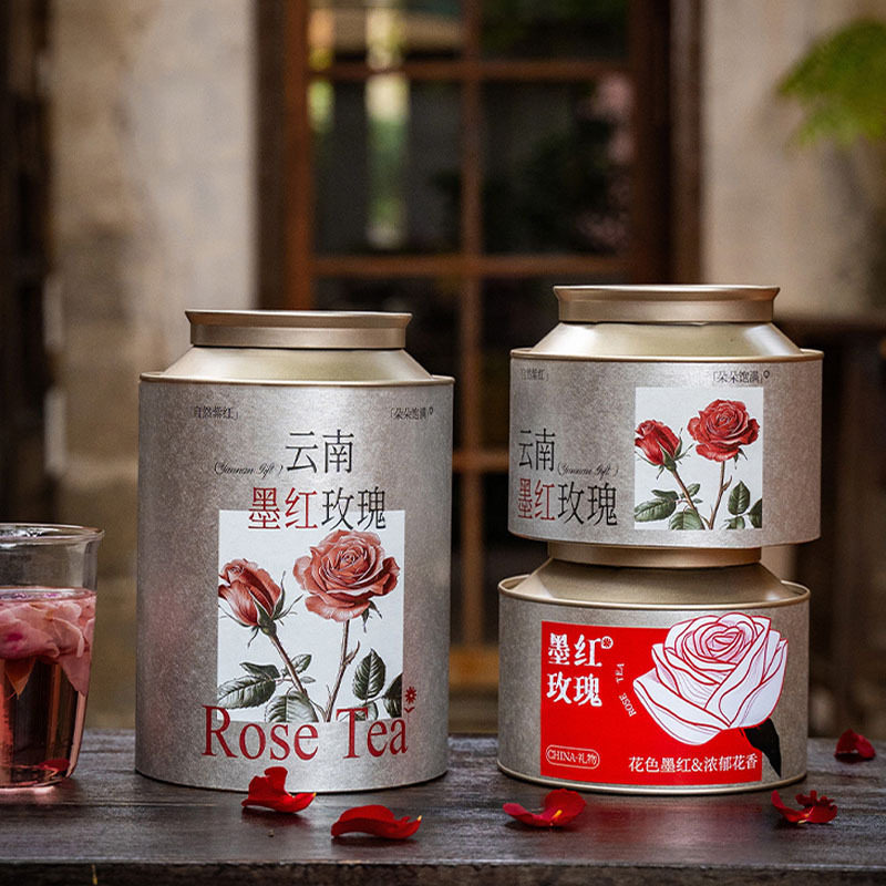 哈伦装墨红玫瑰茶叶罐花茶包装罐中式仿古储存罐茶叶密封罐伴手礼