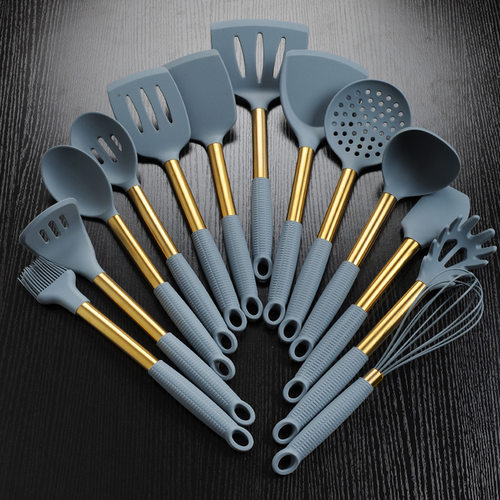 不锈钢柄硅胶厨具厨房锅铲勺子耐高温全套家用kitchen utensils