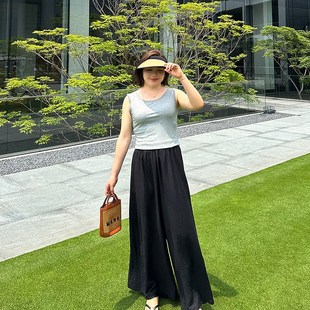 胖mm2夏季 遮胯显瘦裙裤 200斤大码 女装 宽松休闲垂感显瘦黑色阔腿裤