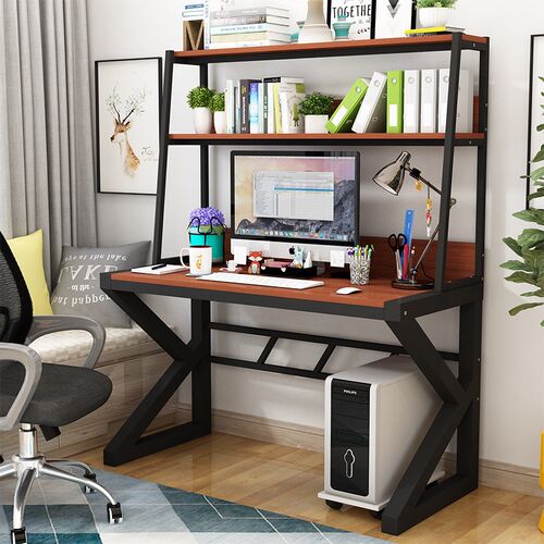 经济简约电脑桌台式家用办公桌带书架组合书桌简易双人学生写字台