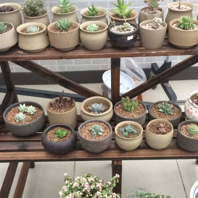 包邮阳台实木多层阶梯置物架简约组装层架田园风格碳化防腐木花架