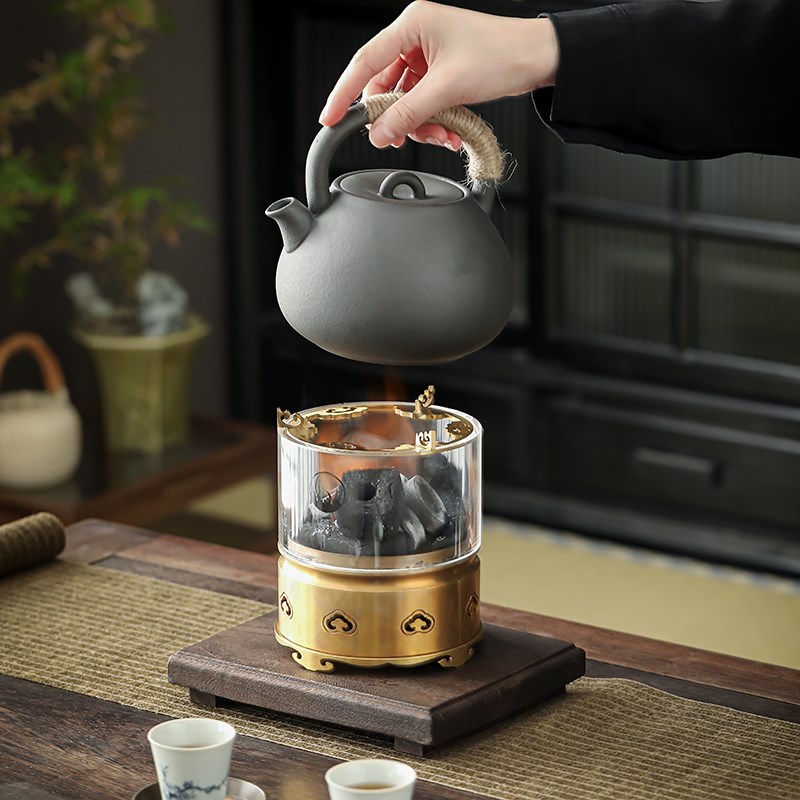 观火煮茶炉铜明火网红款围炉煮茶炭炉侧把茶壶碳火炉功夫茶具家用