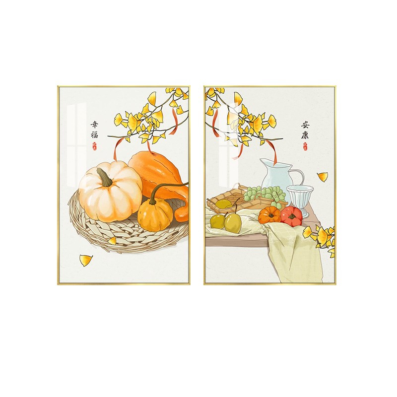新中式餐厅装饰画二联客厅沙发背景墙挂画饭厅包厢厨房寓意好壁画