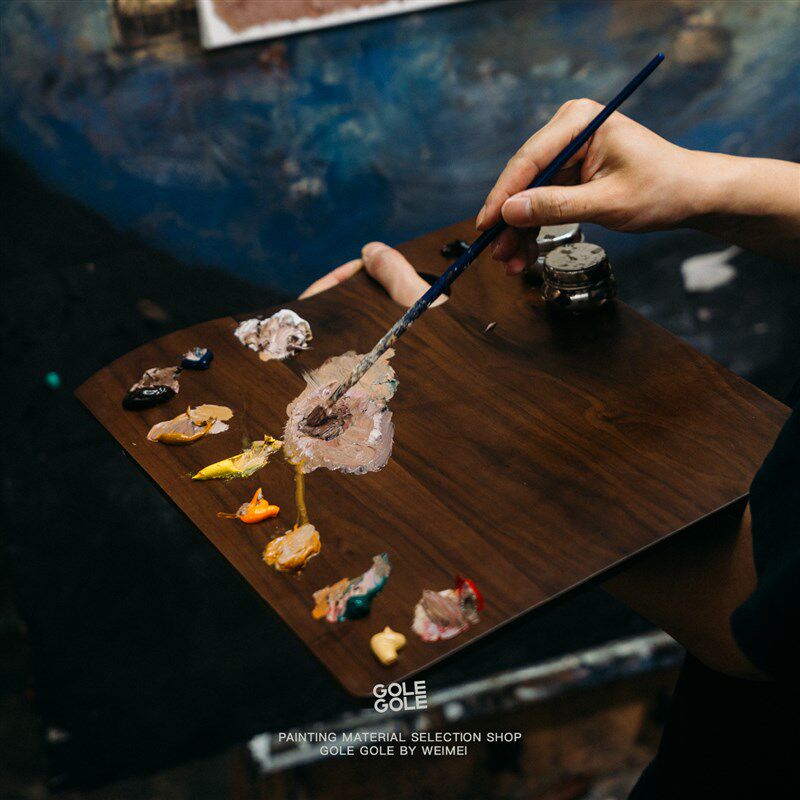 专业油画调色板实木调色盘美术生专用木质封油颜料盘斜边黑胡桃木