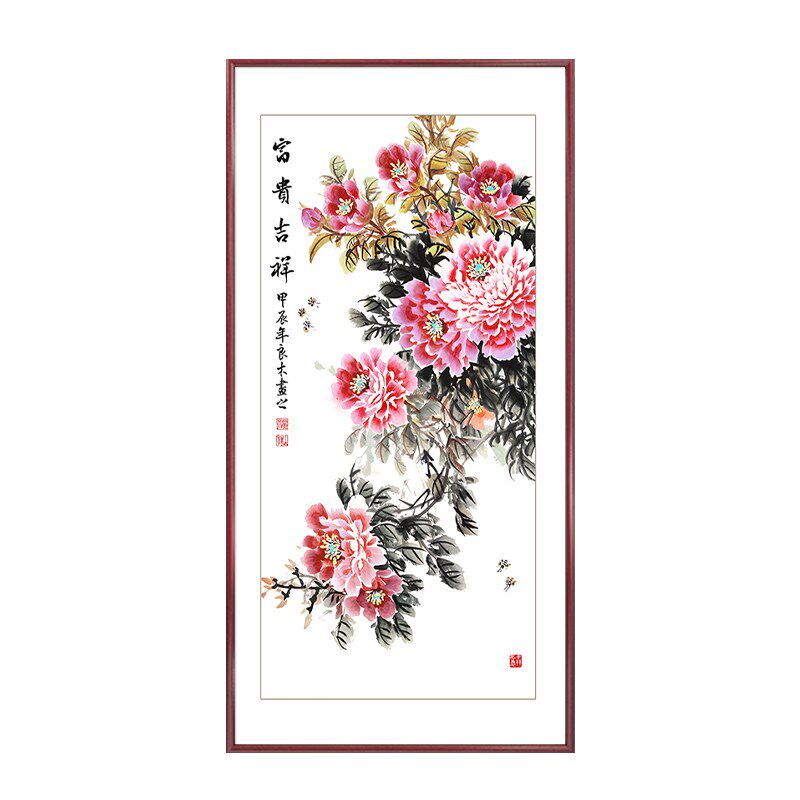 国画花开富贵新中式入户玄关装饰画进门走廊过道牡丹花壁画寓意好
