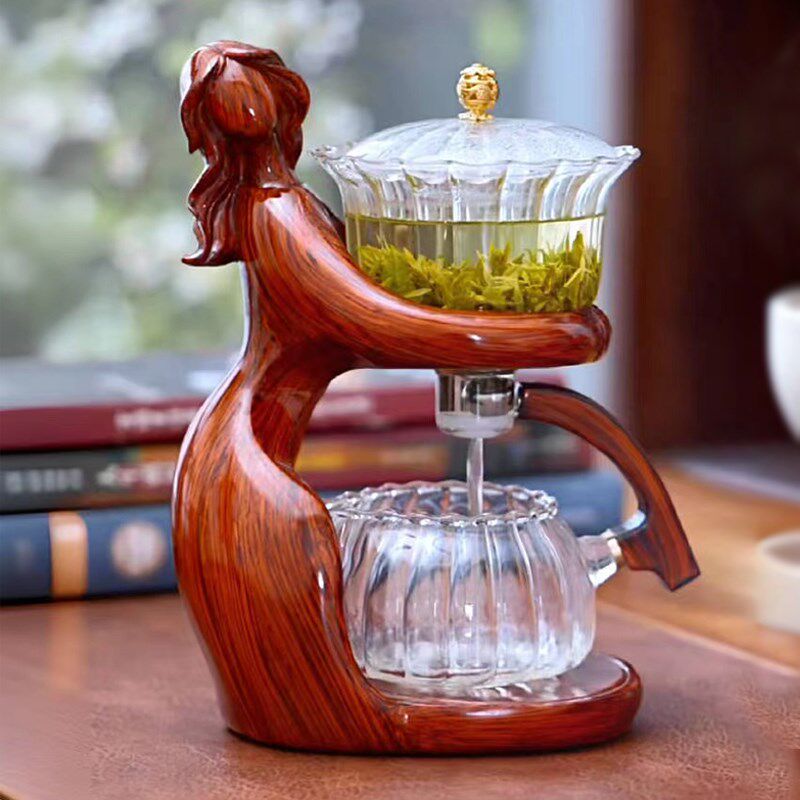 仕女自动茶具套装家用创意高档磁吸式防烫泡茶器高硼硅玻璃泡茶壶