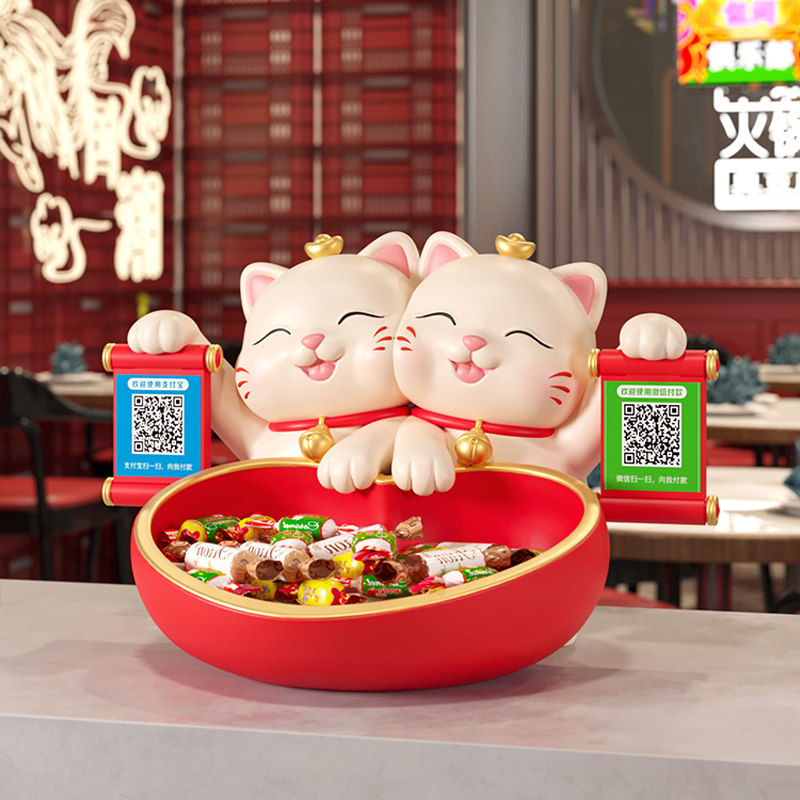 招财猫摆件开店开业大吉送礼物新店铺吧台收银柜台收钱二维码装饰