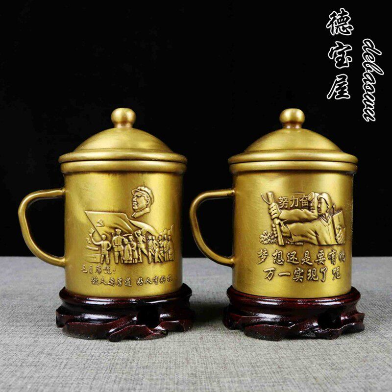 铜水杯 加厚纯铜茶杯 茶具 铜茶具 家用 黄铜茶缸子 铜茶缸摆件