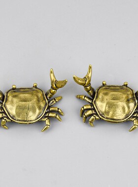 黄铜举重螃蟹摆件新款实心横财将军居家办公茶宠茶桌铜工艺品笔架