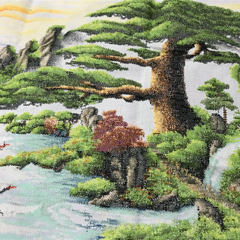 纯手工十字绣成品绣好的迎客松财运版仙鹤版帆船大图客厅包邮