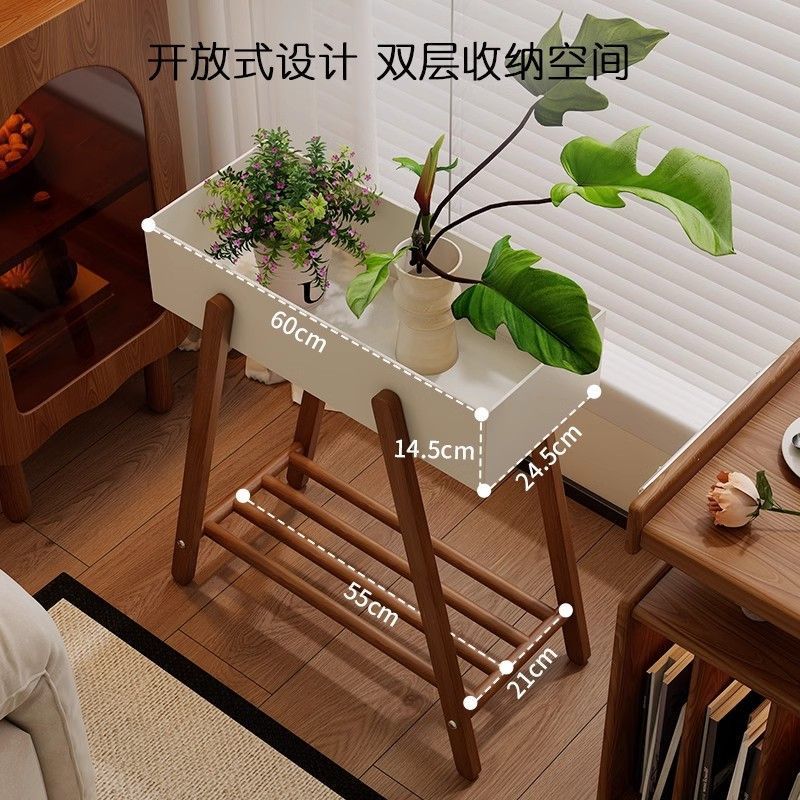 中古风实木花架客厅落地式置物架家用阳台多层花盆架多功能收纳架图片