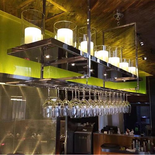 现代轻奢极简高级感不锈纲玻璃蜡烛吊灯酒店大堂餐厅咖啡店吧台灯
