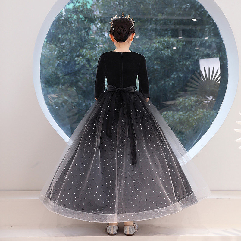 女童晚礼服儿童公主裙小孩走秀婚纱生日舞台主持人钢琴演出服秋冬