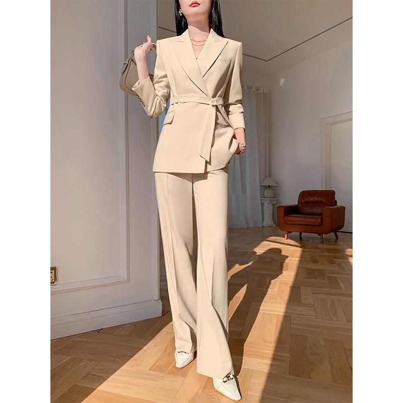 米色西装套装女春秋轻奢高级感阔腿裤职业正装小个子休闲西服外套