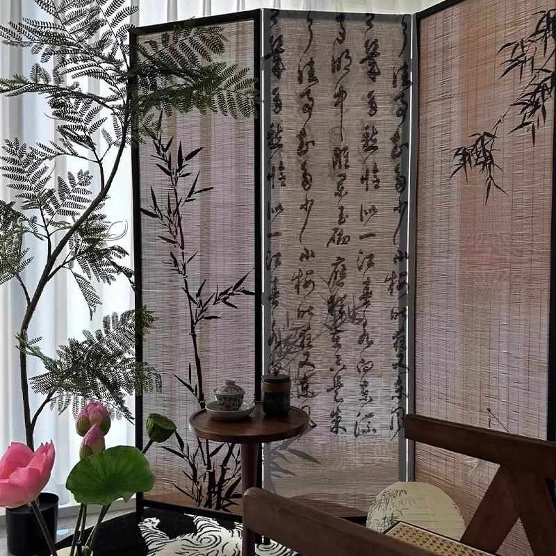 新中式屏风竹子茶室隔断竹编客厅围挡小户型国风竹影阳台禅意水墨