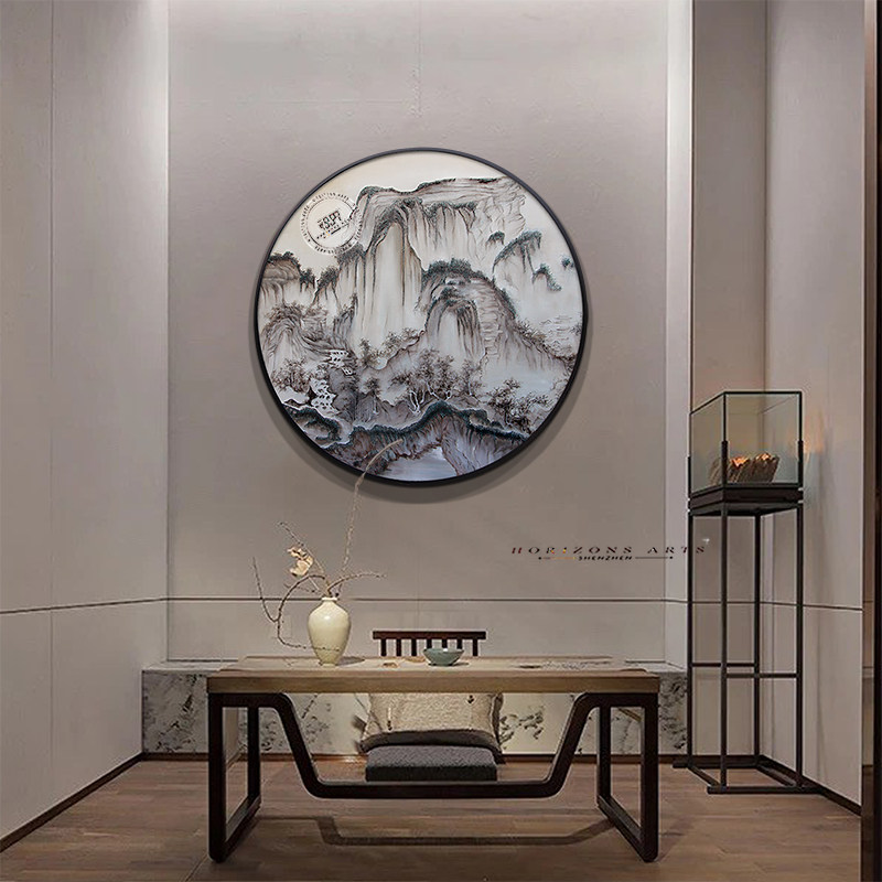 新中式风景实物钉子画入户玄关圆满寓意壁画客厅餐厅过道挂画定制