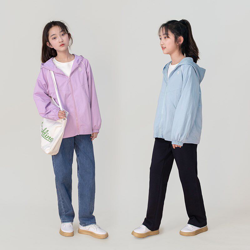 防轻泼水女童拉链连帽风衣2025春款中大童棉内衬学生防风外套