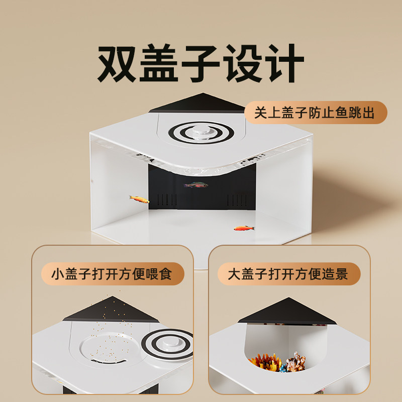鱼缸小型客厅2023新款压克力桌面轻奢高级热弯网红转角墙角小鱼缸