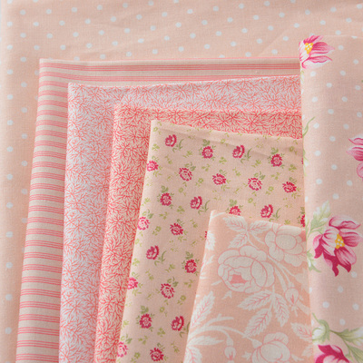 纯棉布料植物田园儿童拼布服装红白粉红色全棉面料棉布嫣红花园