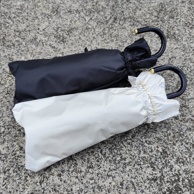 荷叶边弯钩纯色蕾丝黑胶米白色黑色太阳伞防晒防紫外线晴雨伞淑女