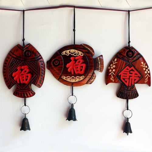 手工雕花木雕余鱼中国风特色工艺品 风铃挂件 门房挂饰 创意礼品