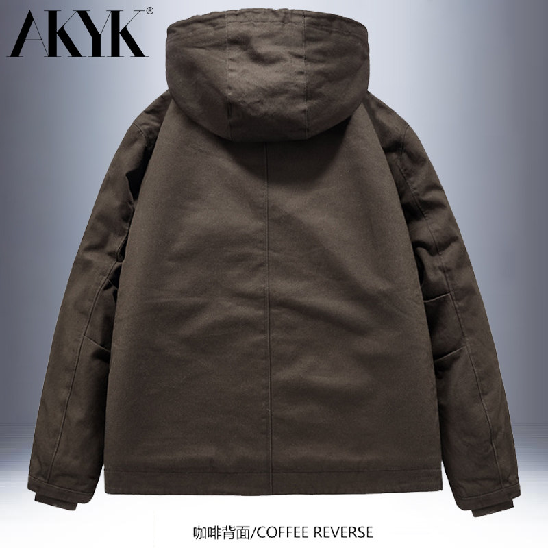 AK冬季羊羔绒棉衣男连帽加绒加厚外套宽松多口袋工装青年休闲棉服