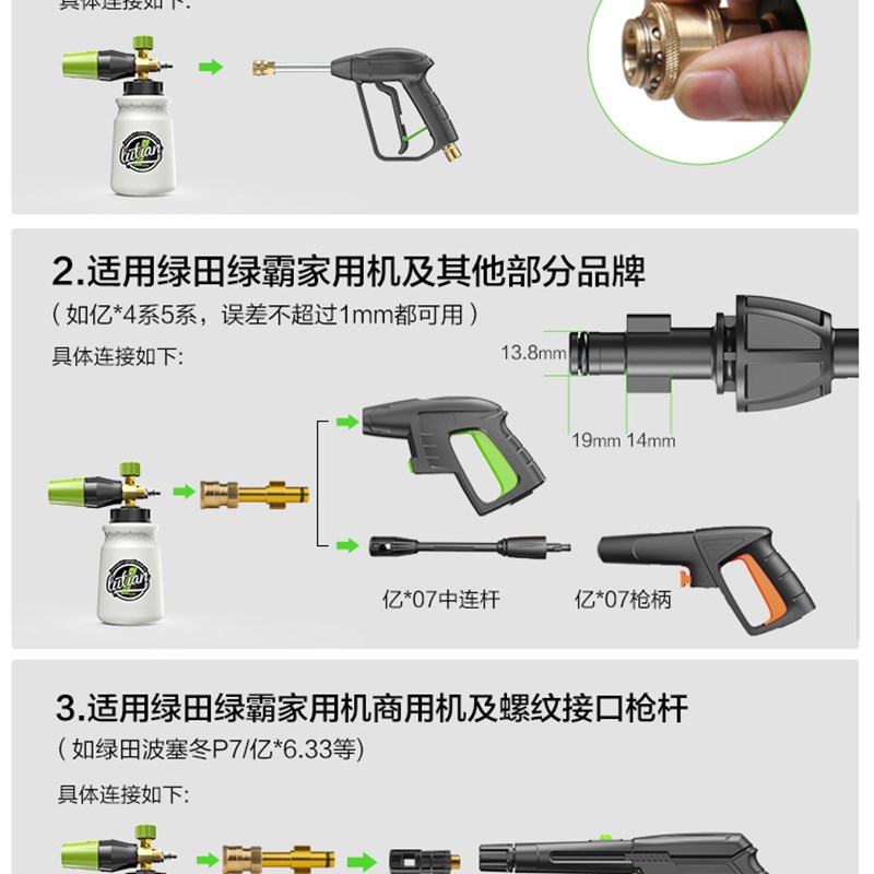 绿田洗车泡沫喷壶高压洗车机家用水枪泡沫发生器适用亿力绿霸pa壶
