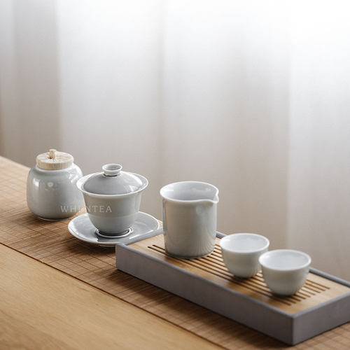 闻说日式烟灰简约三才盖碗 薄胎功夫陶瓷泡茶盖碗茶杯茶碗茶具