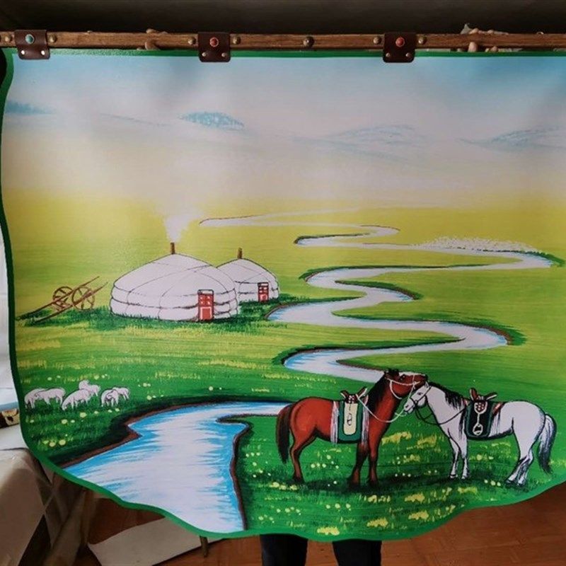 蒙古皮画成吉思汗草原风情蒙古大汗工艺挂画蒙古包饭店餐厅装饰画