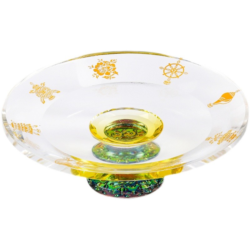 大小号透明白高脚水晶水果盘摆件八宝贡盘描金家居客厅寺庙装饰品