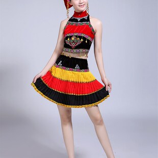 2021新款彝族演出服成人女童百褶裙表演服苗族黎族少数民族舞蹈服