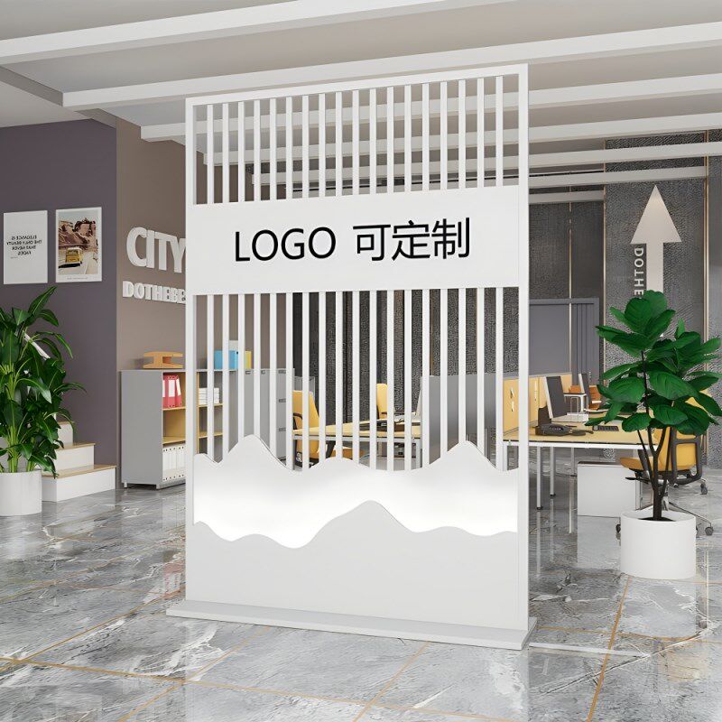 公司铁艺隔断免打孔可移动屏风办公室进门玄关Logo形象背景墙装饰
