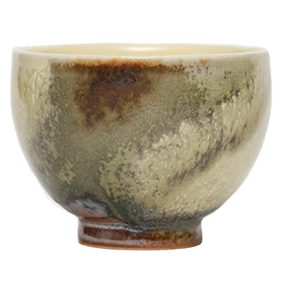 窑变陶瓷主人杯柴烧色暖白色纯手工品茗杯复古开片可养单杯品茶杯