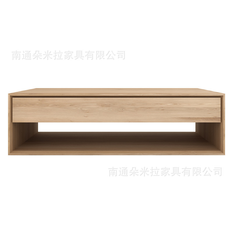 弄舍 北欧简约橡木实木茶几客厅小户型家用储物茶桌方形比利时