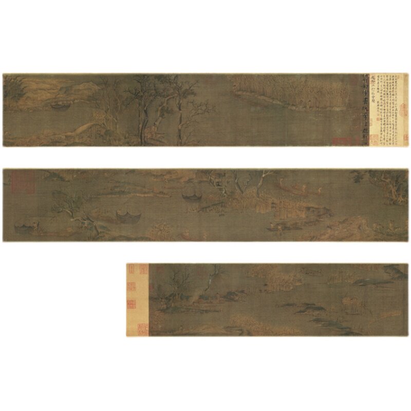 五代南唐 赵干 江行初雪图绢本高清微喷客厅装饰画书画横幅山水画
