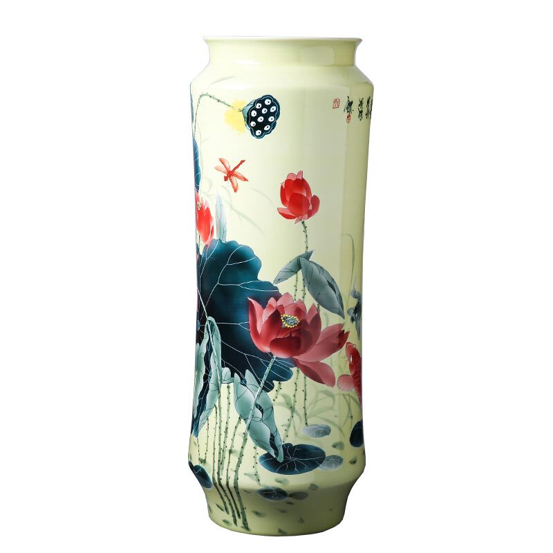 新品大师手绘新彩花瓶高陶瓷书画筒画缸卷轴缸书房客厅家居落地装