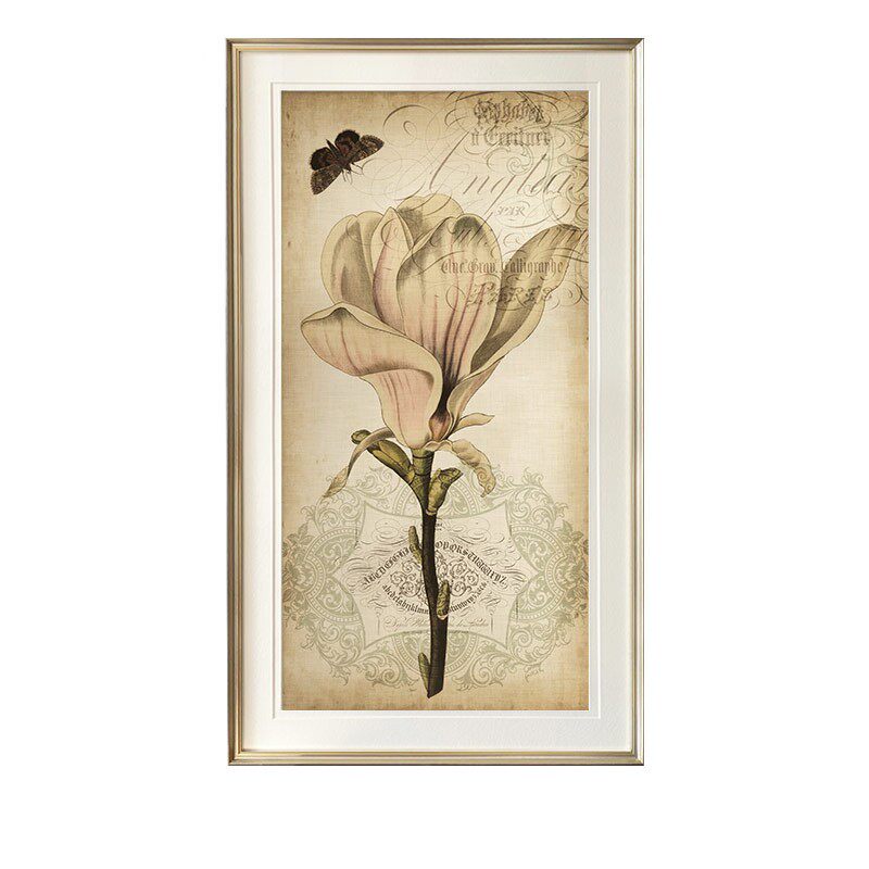 玄关装饰画竖版大幅过道挂画单幅走廊花卉画美式乡村客厅画木兰花